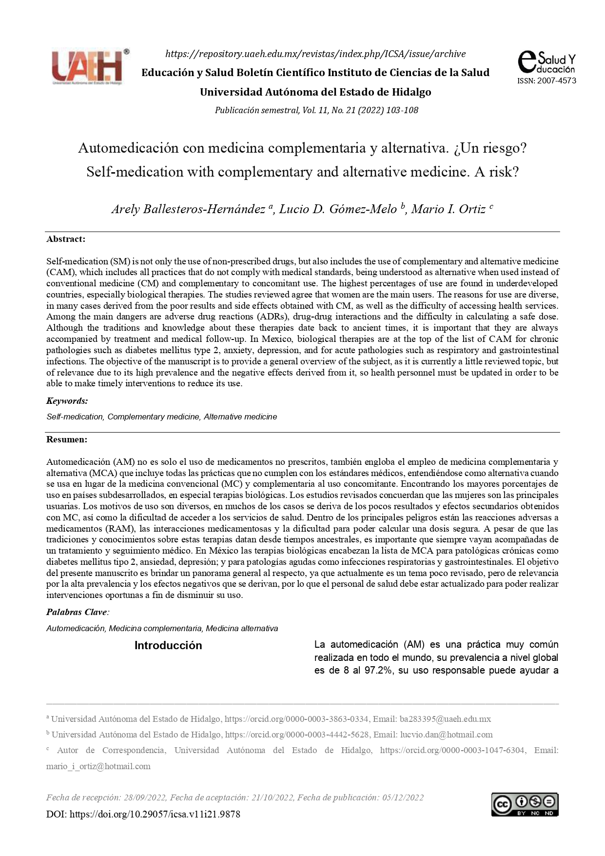 Automedicación con medicina complementaria y alternativa. ¿Un riesgo?