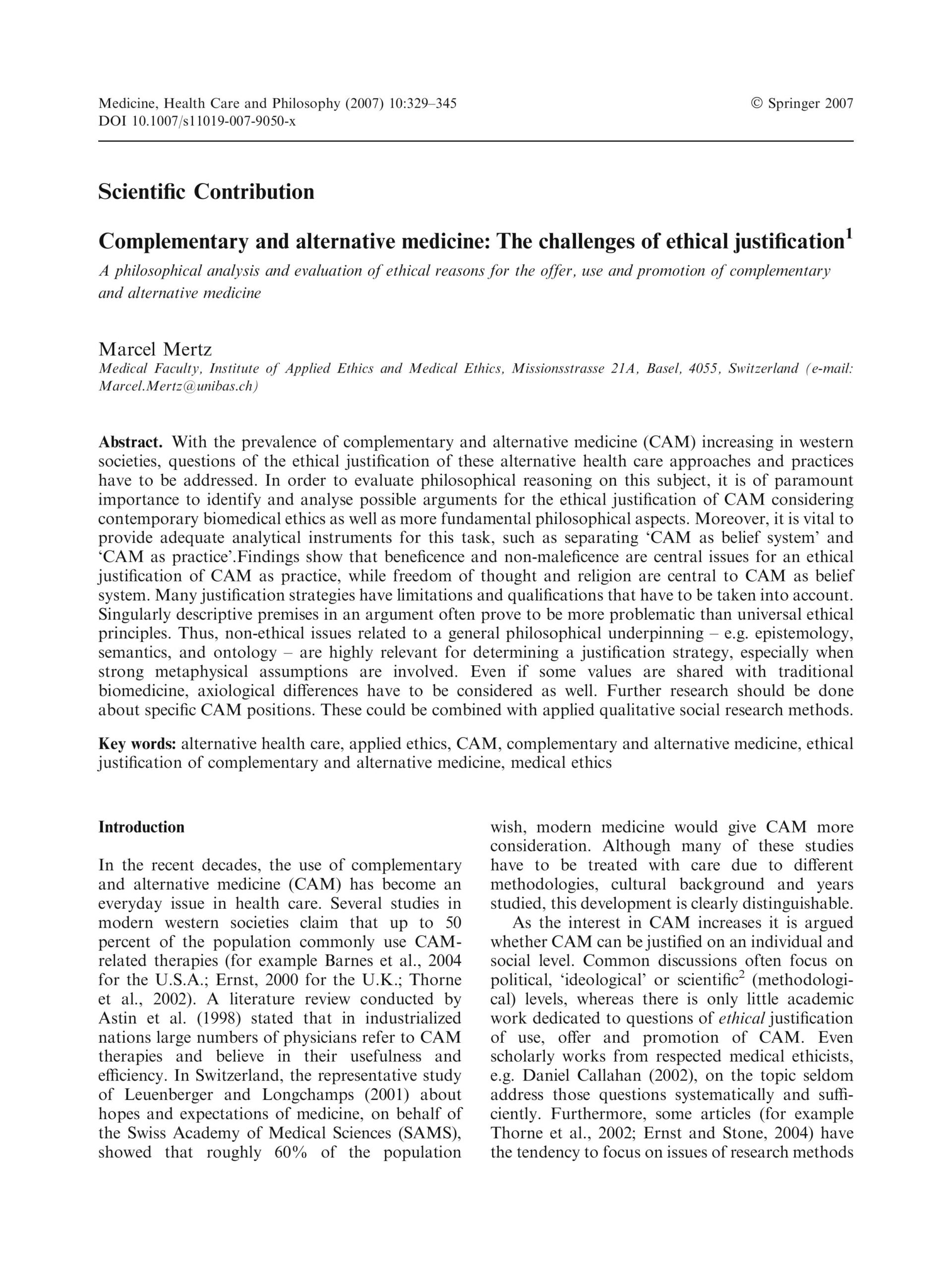 Complementary and alternative medicine: The challenges of ethical justification