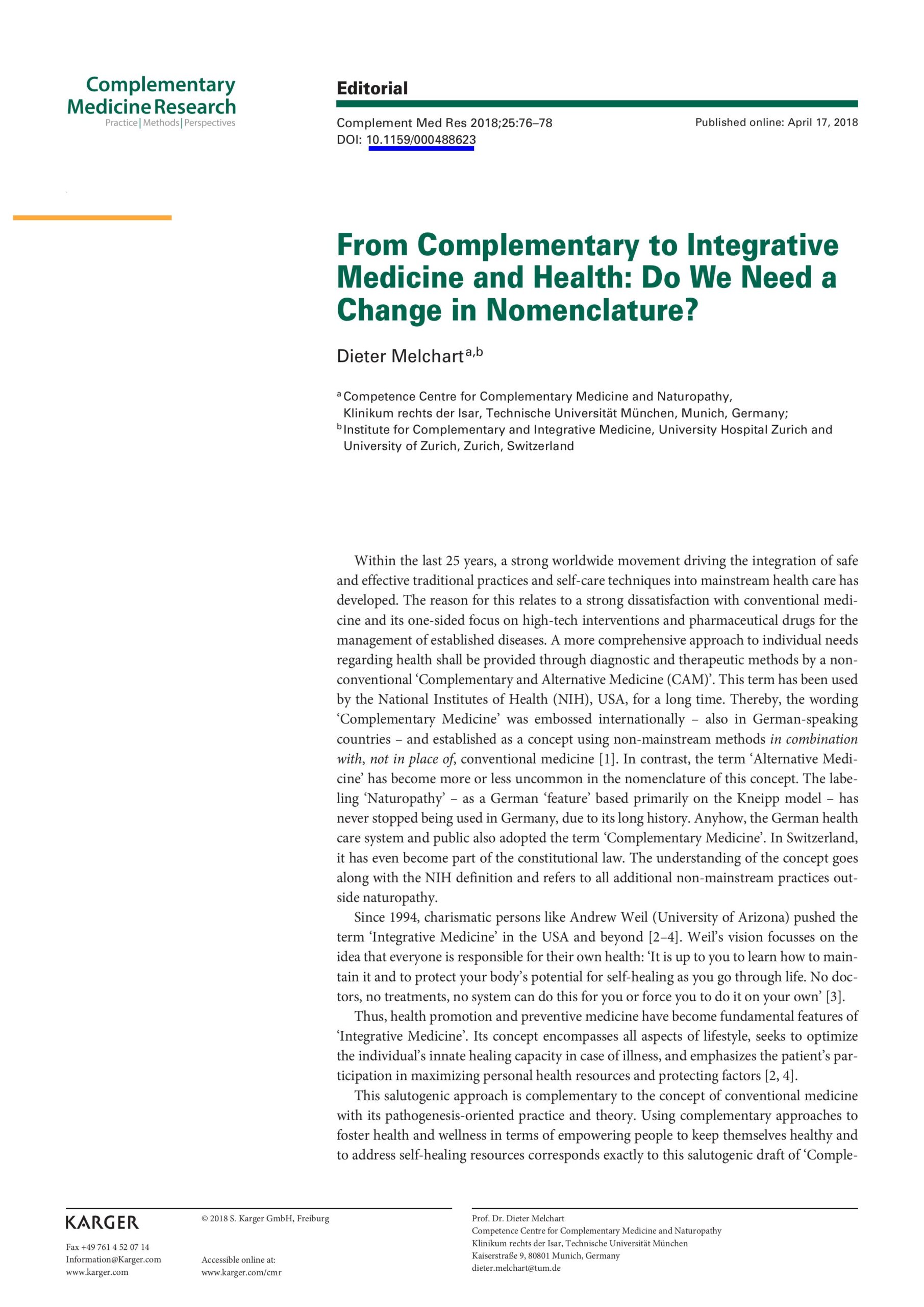 From Complementary to Integrative Medicine and Health: Do We Need a Change in Nomenclature?