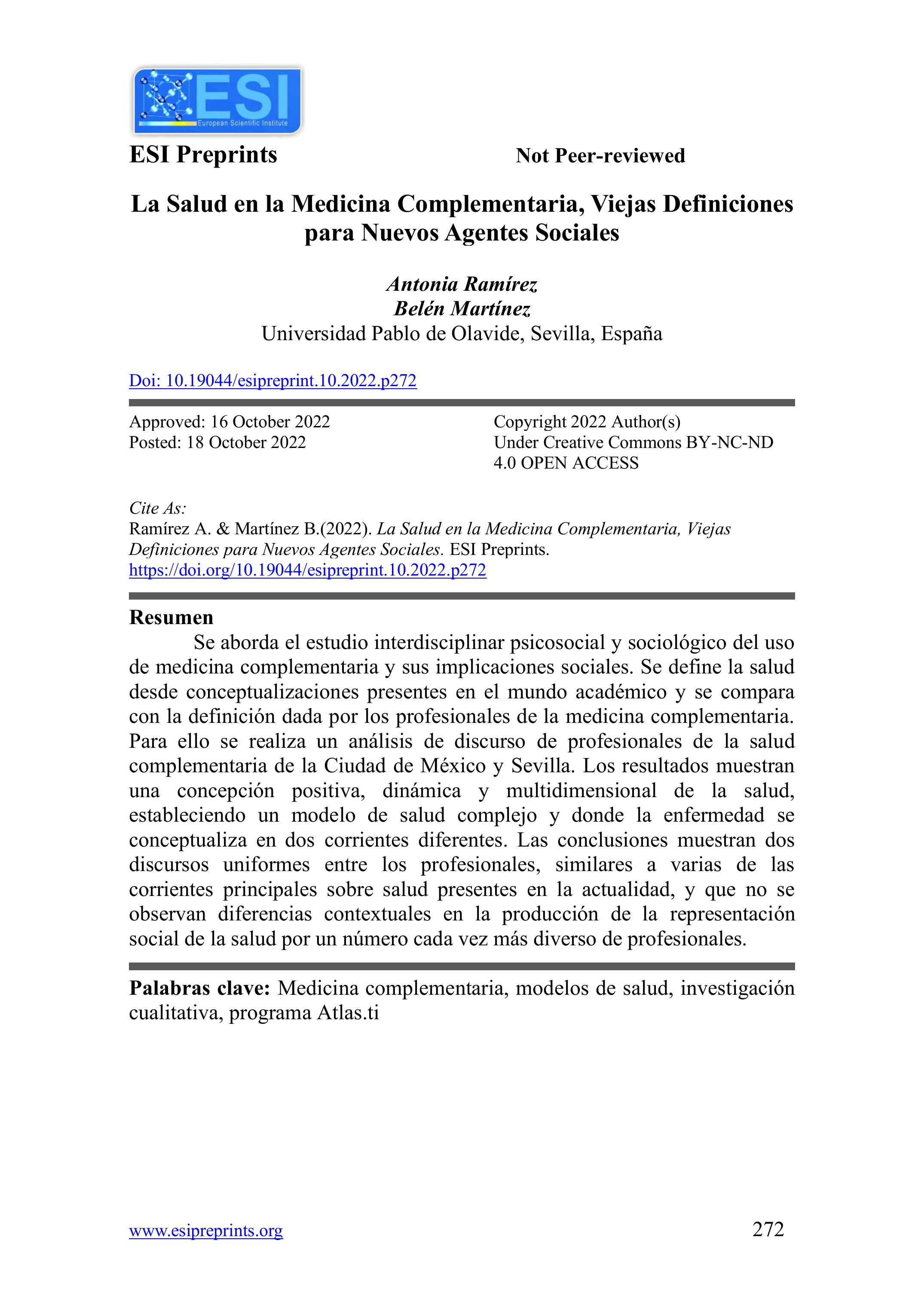 La Salud en la Medicina Complementaria, Viejas Definiciones para Nuevos Agentes Sociales