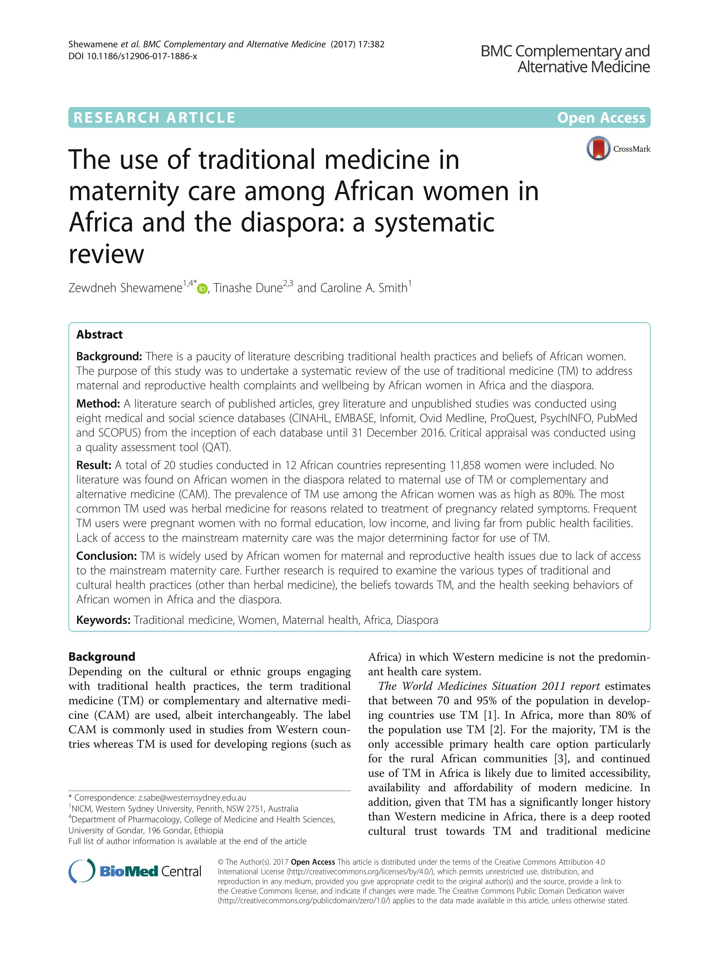 The use of traditional medicine in maternity care among African women in Africa and the diaspora: a systematic review