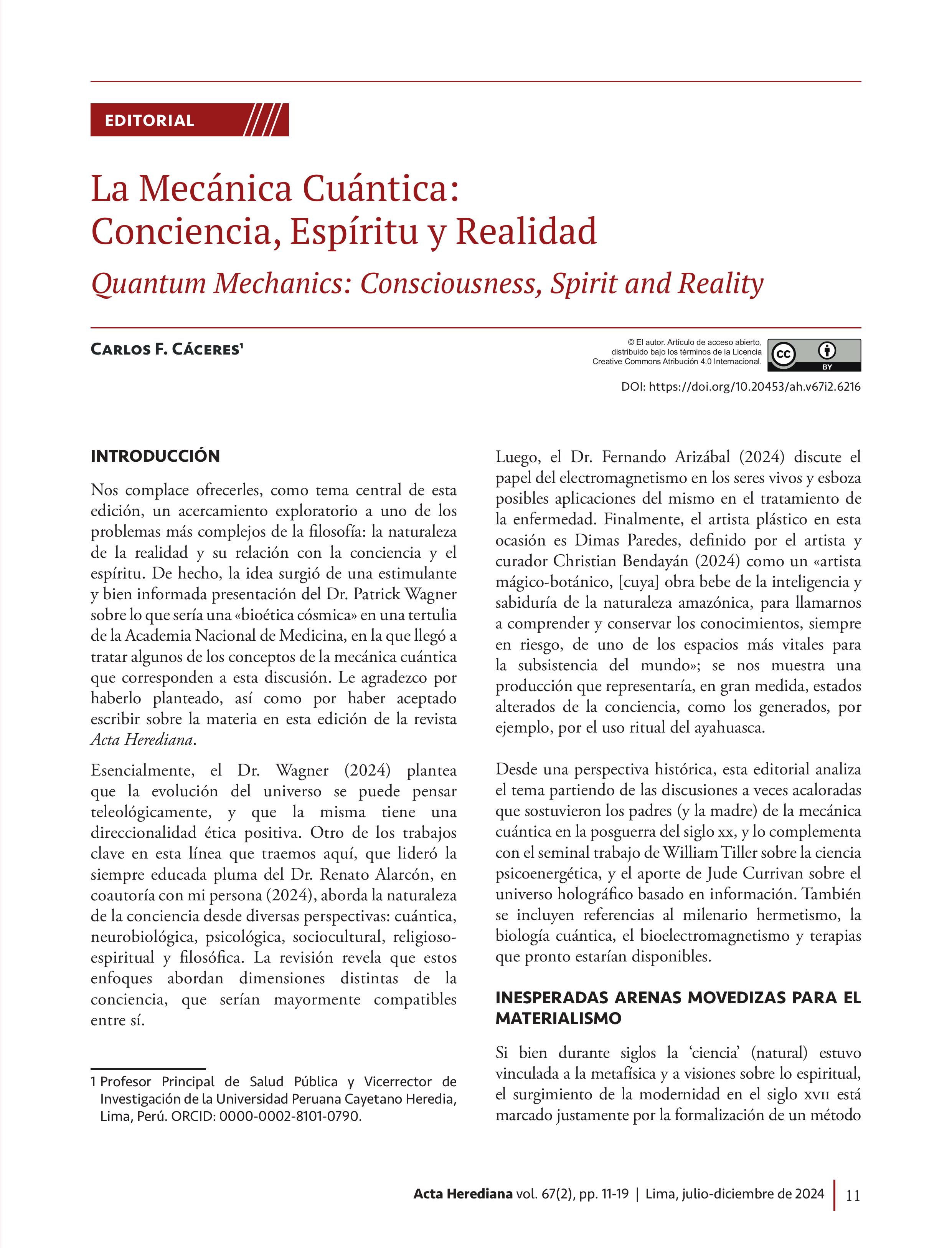 La Mecánica Cuántica: Conciencia, Espíritu y Realidad